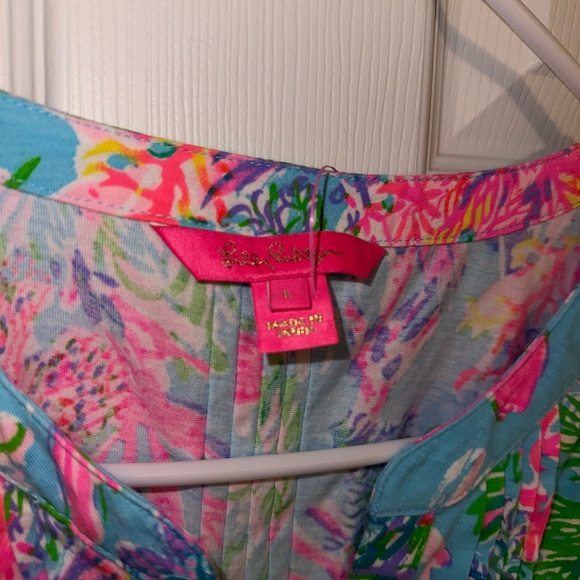 Lilly Pulitzer Sz Large Golda Top in Celestial Blue Cay to My Heart - Picture 2 of 2
